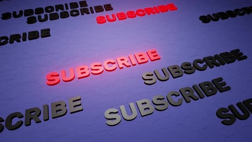 Subscribe button text on blue background 3d render. Subscribe to this channel. Social network