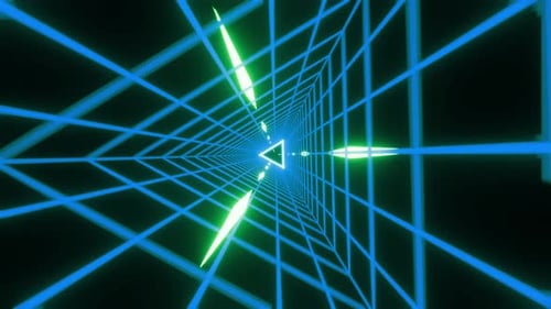 Seamless Loop Retro 1980s Animation Triangle Grid Synthwave Tunnel Background for Music Video Video