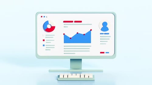 Online business analytics concept with charts and graphs. 3D animation