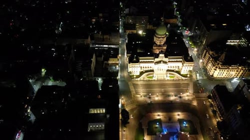 Congress of the Argentine Nation. Aerial view, Drone, Night
