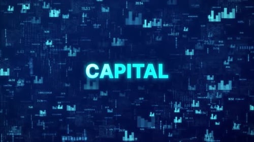 CAPITAL Concept over animated stock market background with chart, numbers and matrix codes