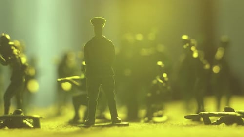 Set of Toy Soldiers in War Troopers Reconstruction with Army General in Centre