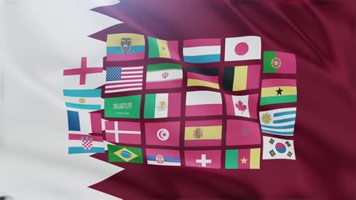 world cup teams flags 2022 4K waving