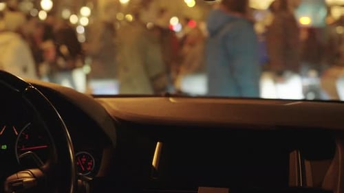Unrecognizable People Crowd Crossing Zebra City Street in the Evening