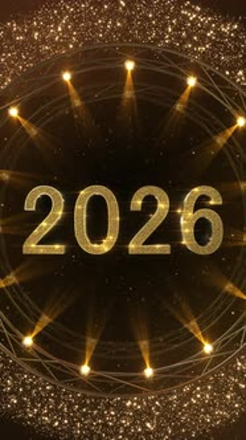 Happy New Year 2026 Sparkling written gold glitter festive atmosphere highlights the celebration