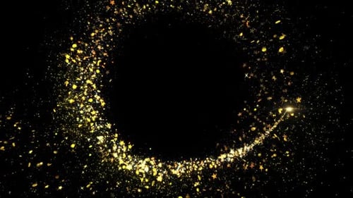 Gold Glittering Star Dust Circle Of Trail Sparkling Particles On Black