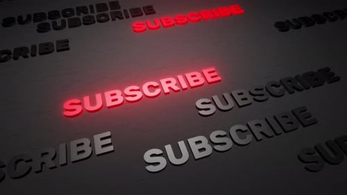 Subscribe button text on black background 3d render. Subscribe to this channel. Social network