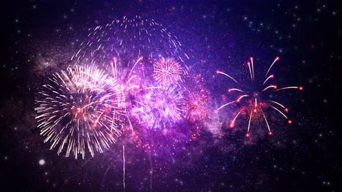 Real Colorful Fireworks Festival in the Sky Display at Night During National Holiday