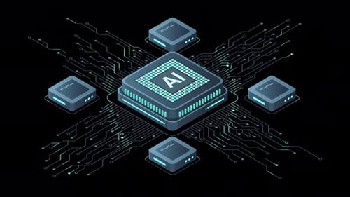 Isometric artificial intelligence chip animation. Artificial Intelligence concept