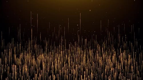 Background of Golden Light and Particles Rising Fast Stream of Neon Lines Particles Wave Stage