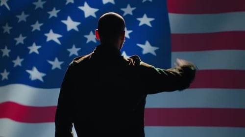 Soldier Serving in United States Armed Forces Doing Patriotic Gesturing