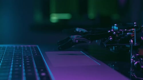 Robot Hand Working and Typing on Pc Keyboard with AI Technology Artificial Intelligence Mechanical