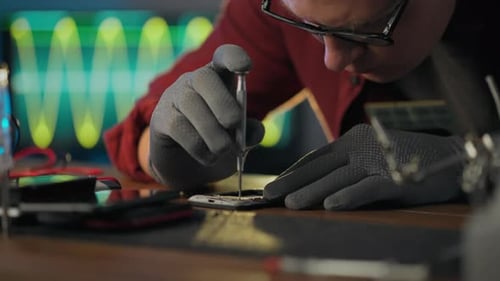 Fix. The master applies skills and experience to repair the components of the chip in the radio