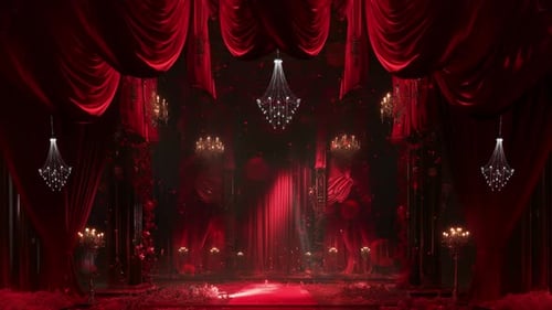 Red Curtain Backdrop And Crystal Lamps