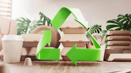 Eco-Friendly Food Packaging with Recycling Symbol