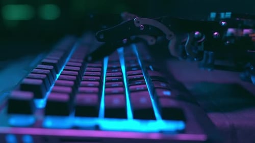 Robot Hand Working and Typing on Pc Keyboard with AI Technology Artificial Intelligence Mechanical