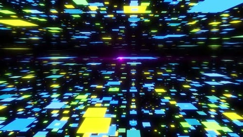 Camera Flying Through High Tech Squire Background With Opticle Leans Effects. Digital High Tech Fut