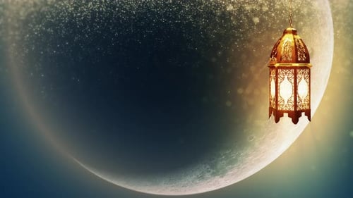 Lantern Ramadan with Crescent Moon fall 4K