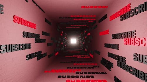 Subscribe button text in red tunnel background 3d render. Subscribe to this channel. Social net