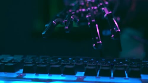 Robot Hand Working and Typing on Pc Keyboard with AI Technology Artificial Intelligence Mechanical