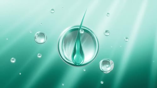 Shampoo repair and nourishes hair, transparent hair and molecule , 3d rendering.