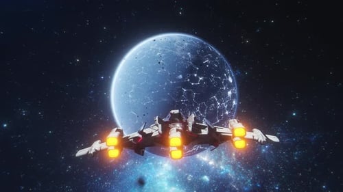 Futuristic Spaceship Traveling In Space Loop