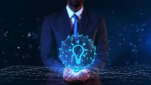 Businessman Virtual Display HUd Hologram Innovation Artificial Intelligence Brainstorming Business