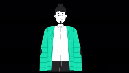 Caucasian male office worker sighing unhappy line 2D character animation