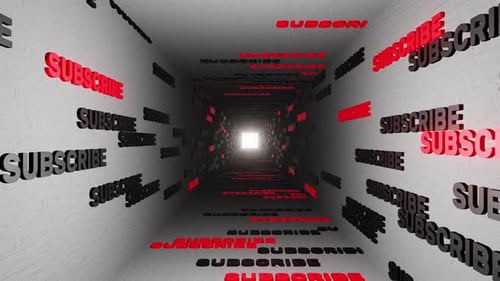 Subscribe button text in white tunnel background 3d render. Subscribe to this channel. Social