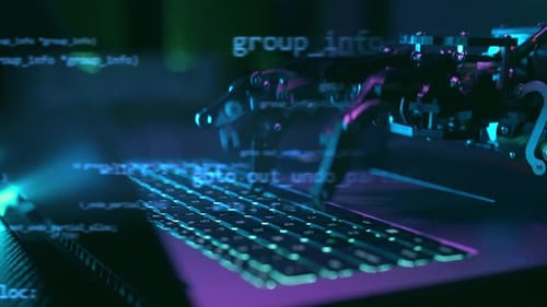 Robot Hand Working and Typing on Pc Keyboard with AI Technology Artificial Intelligence Mechanical