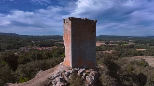 Remains Of The Medieval Castle. Aerial Close-up Shot