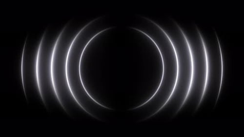 Bright white neon sound waves seamless motion. Radio wave signal, radar, and searching visualization