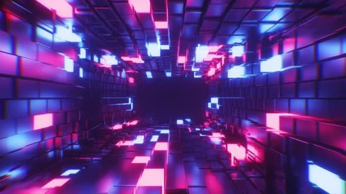 Neon Glowing Colorful Cubes Flowing Vj Background Loop