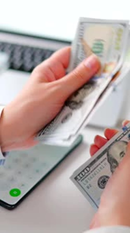 Woman Calculating Monthly Home Expenses Taxes and Bank Account Balance