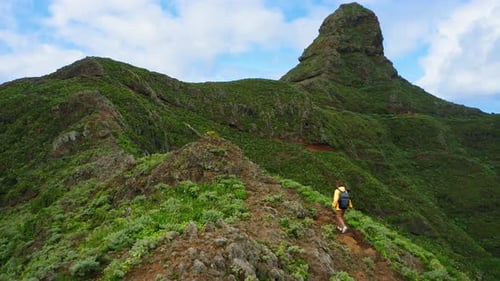 Aerial Flight Over Green Mountains