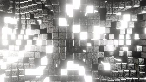 Grey With Neon White Wave Cube Wall Vj Loop Background Animation