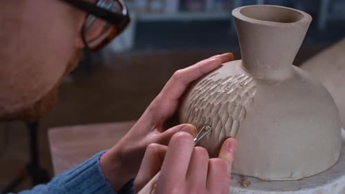 Young Woman in Pottery Studio Using Pottery Wheel Handmade Ceramics Creative