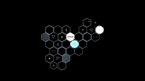 Interface Collection: Continuous main loop of animation of information in cluster of honeycomb eleme