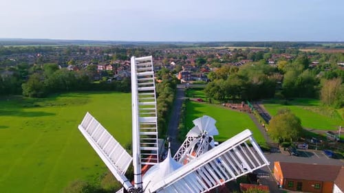 Aerial video footage displays the elegance of Waltham Windmill and Rural History Museum in Lincolnsh