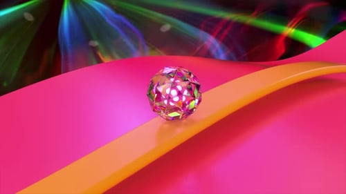 A Loopable 3d Render Animation of Ball Sliding Diamond Red and Yellow Wave Surface