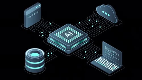 Isometric artificial intelligence chip animation. Artificial Intelligence server