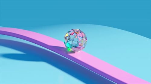 A Loopable 3d Render Animation of Ball Sliding Diamond Pink and Blue Wave Surface