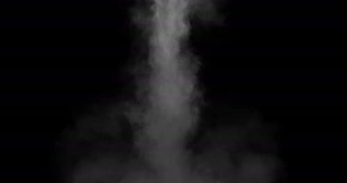 A stream of smoke descends from above on a black background in super slow motion..