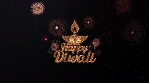 Happy diwali wishes glowing calligraphic typography font lights and crackers animation. Deepavali