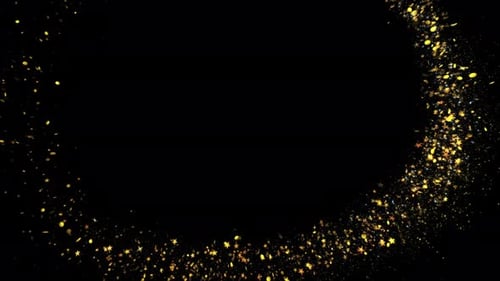 Gold Glittering Star Dust Circle Of Trail Sparkling Particles On Black