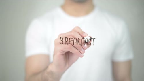 Breakfast, Man Writing on Transparent Screen