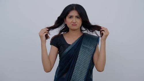 Indian Woman in Saree Unhappy for her Hair