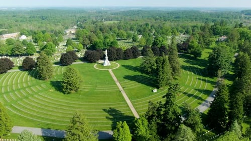 Gettysburg National Cemetery, National Military Park, aerial view of buried war veterans, Memorial D