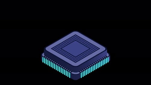 Isometric artificial intelligence chip animation. Artificial intelligence concept. Futuristic