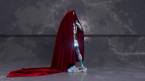 A Digital Sculpture of David is Hidden Under a Red Velvet Cover